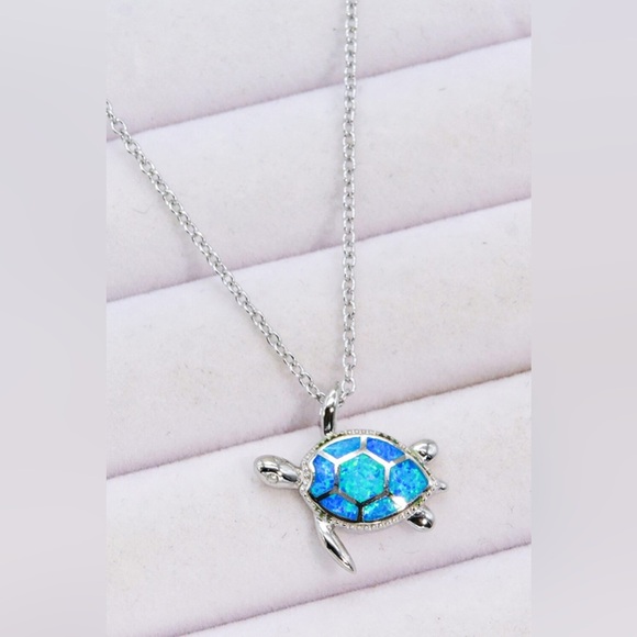 Opal Turtle Pendant Chain-Link Necklace - Picture 2 of 5